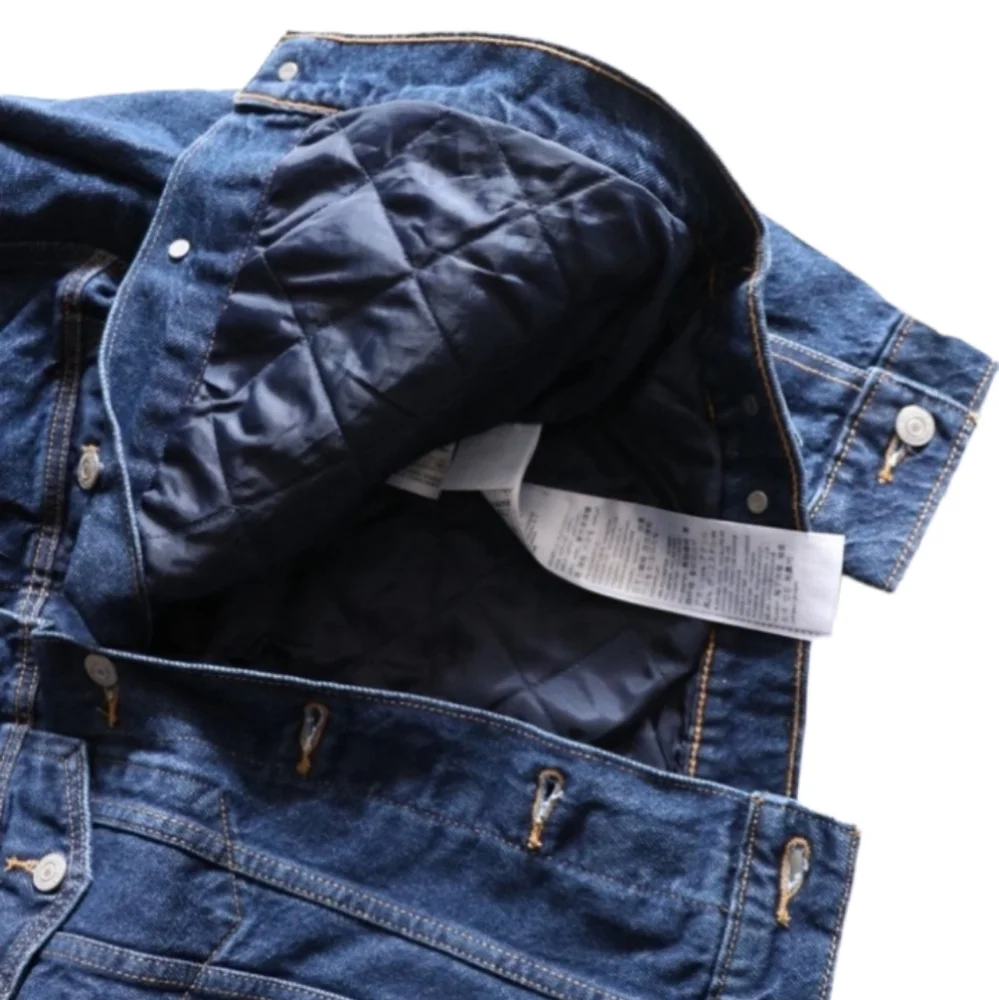 NWT Levi's Quilted Dark Wash Fur Collar Denim Trucker Jacket Size Small - Picture 5 of 8